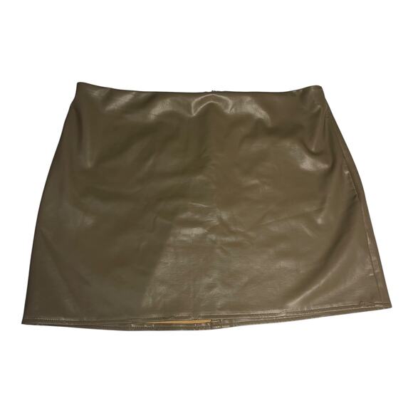 Forever 21 Plus Size 0X Olive Brown Faux Leather Mini Skirt High Waist Zip Back - Picture 3 of 6